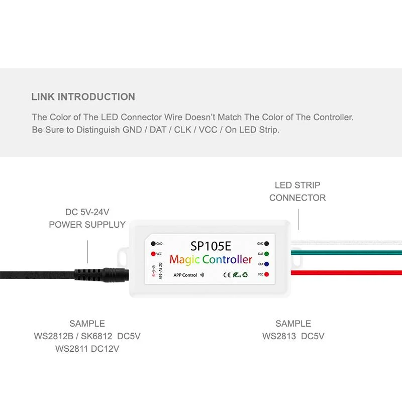 Sp105e Magic Bluetooth LED Controller Pixel Remote Aquarium Bluetooth APP Control for LED Strip Light Magic Controller