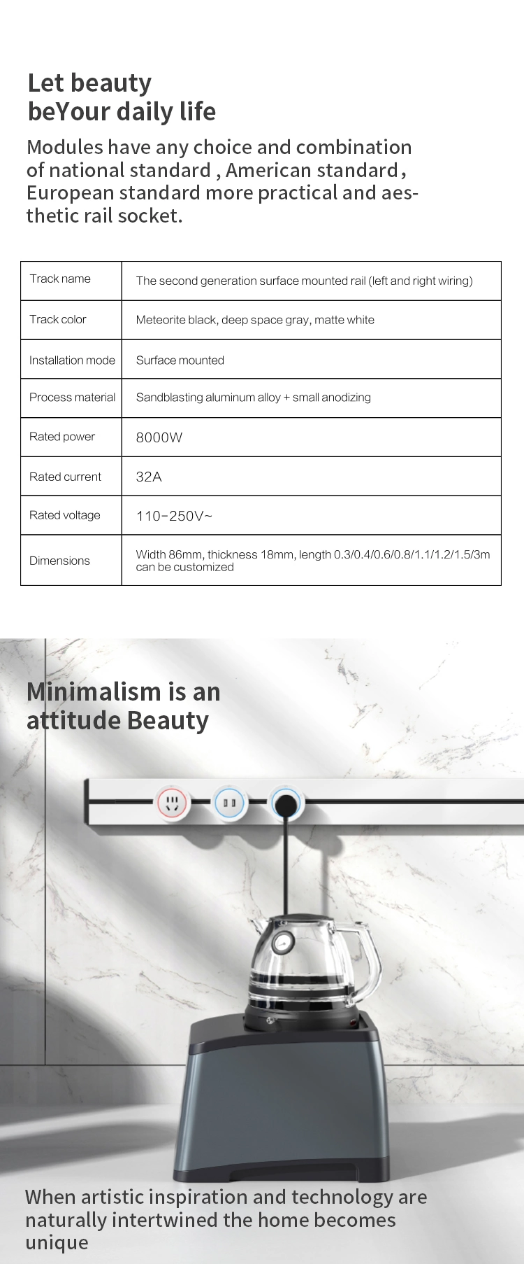 Klass Extension Socket Wall Socket Track Rail Movable Outlet Universal Flexible Sockets