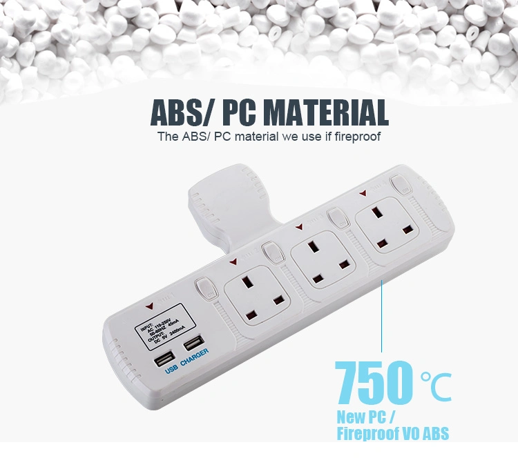 3 Way Outlet T-Type Plug Extension Socket 2 USB Port