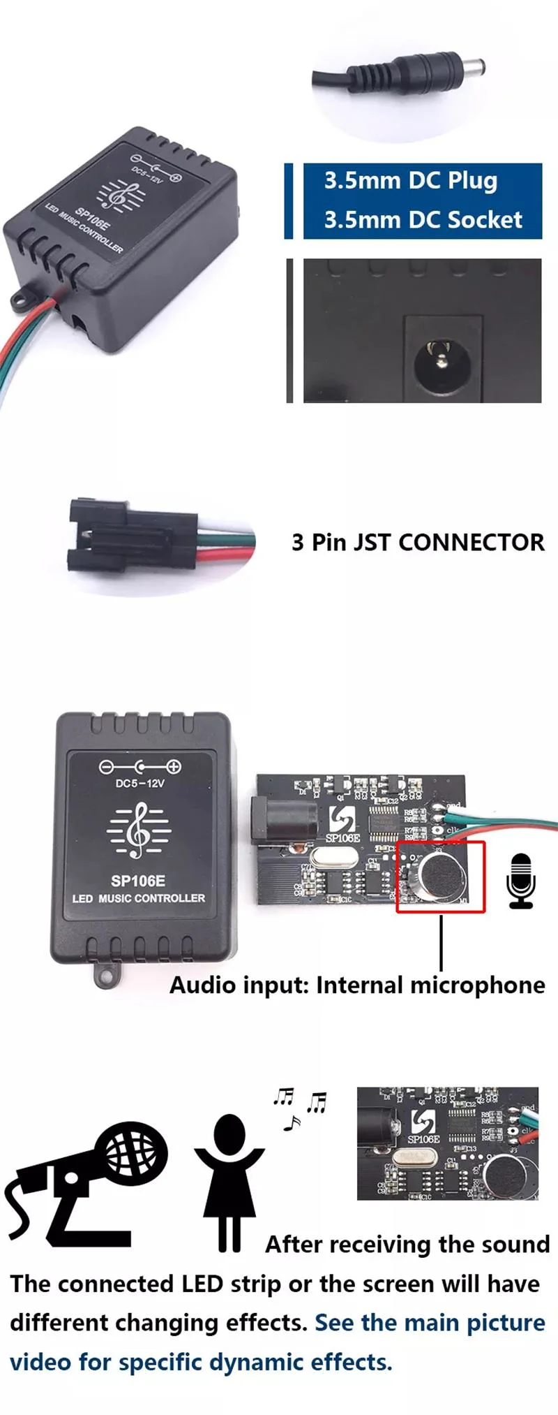 RF Digital Spi RGB LED Strip Light RGB Music RGB Controller Sp106e Control by Music