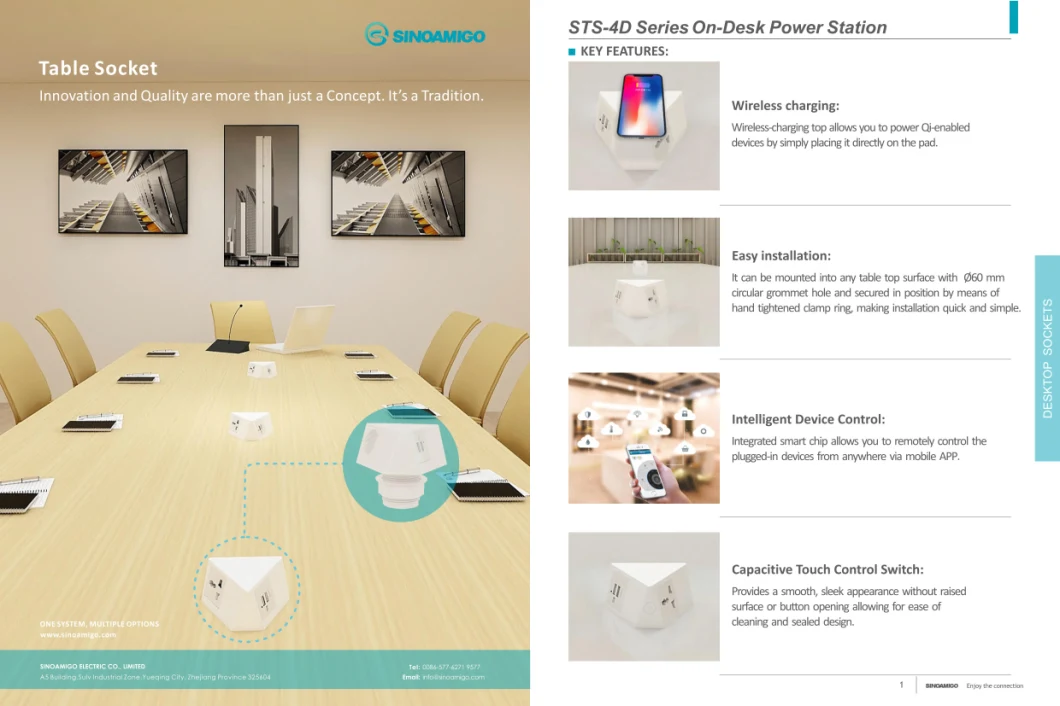 Easy Installation Table Socket with Smart Control and wireless Charging